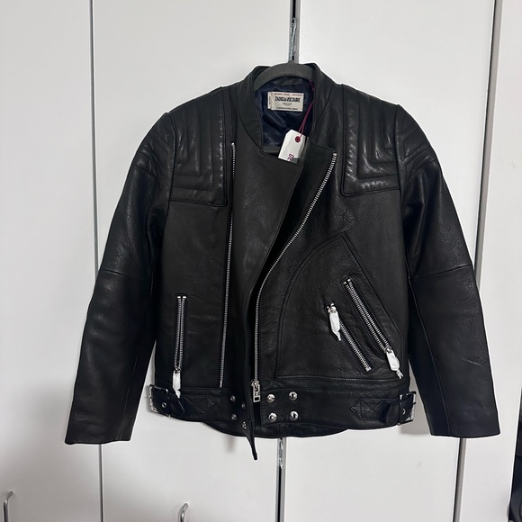 NWT Zadig Leather Jacket -Blouson Liliam Cuir - Picture 2 of 9